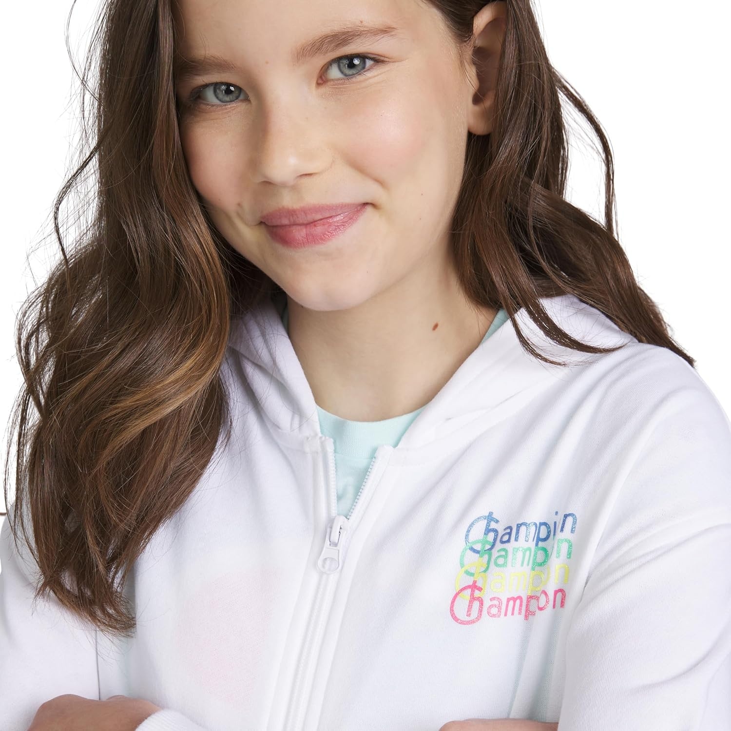 imageChampion Girls Athletic Zip Front Hoodie Sweatshirt for GirlsBright White Signature