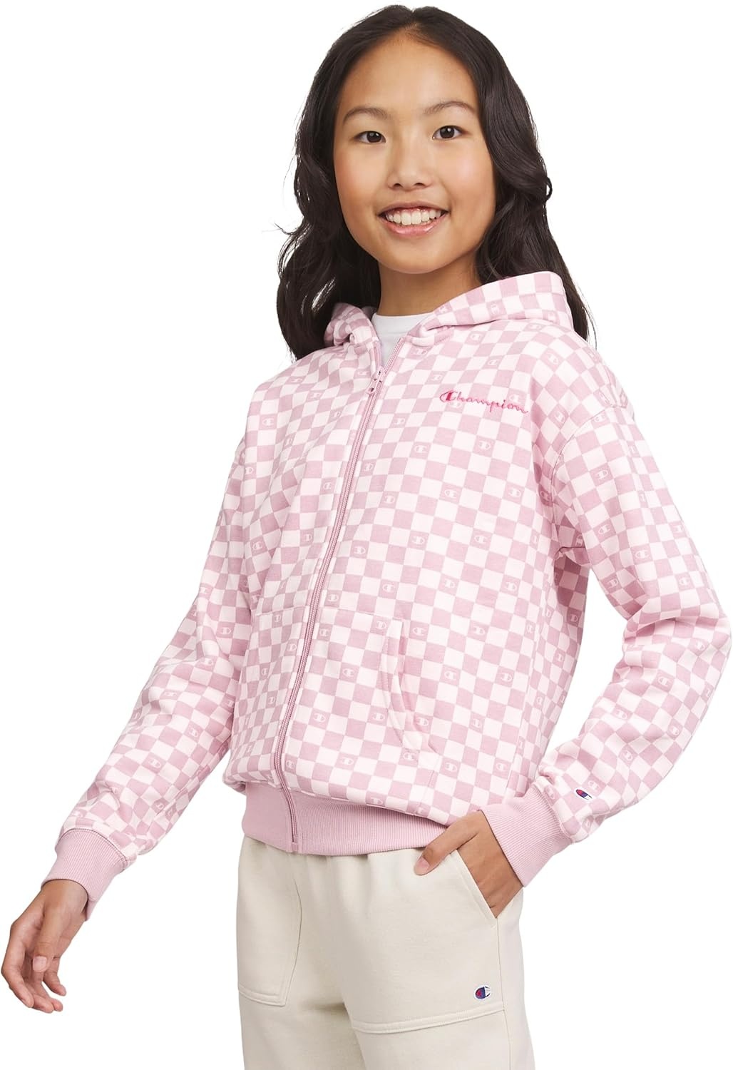 imageChampion Girls Athletic Zip Front Hoodie Sweatshirt for GirlsSweet Lilac Check