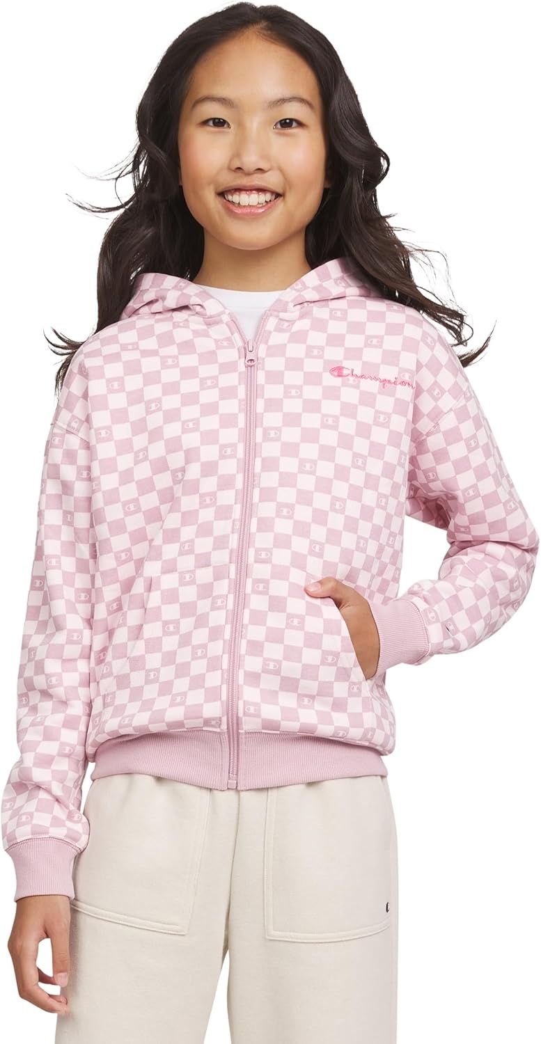 imageChampion Girls Athletic Zip Front Hoodie Sweatshirt for GirlsSweet Lilac Check