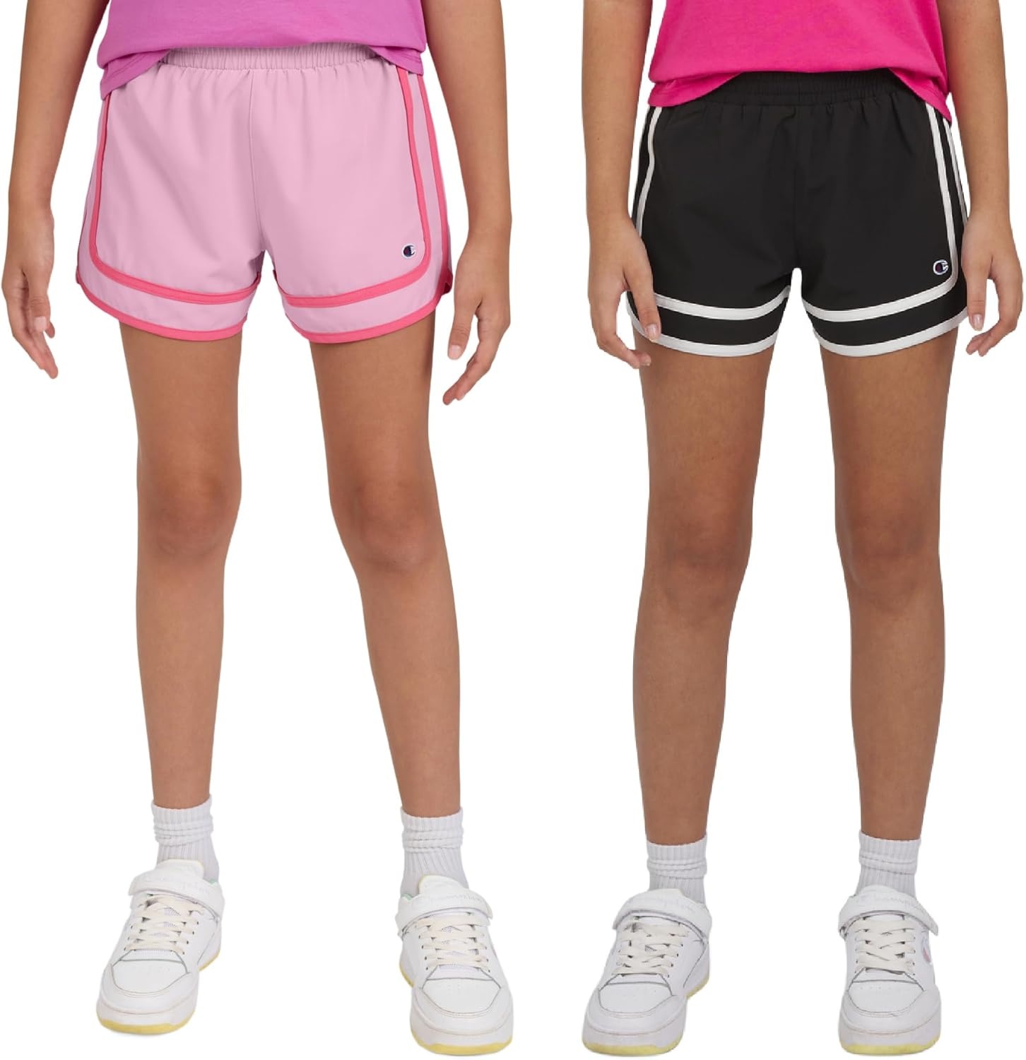 imageChampion Girls Heritage Foldover Mesh Running Basketball Short 275 Inch InseamBlackbright Pink