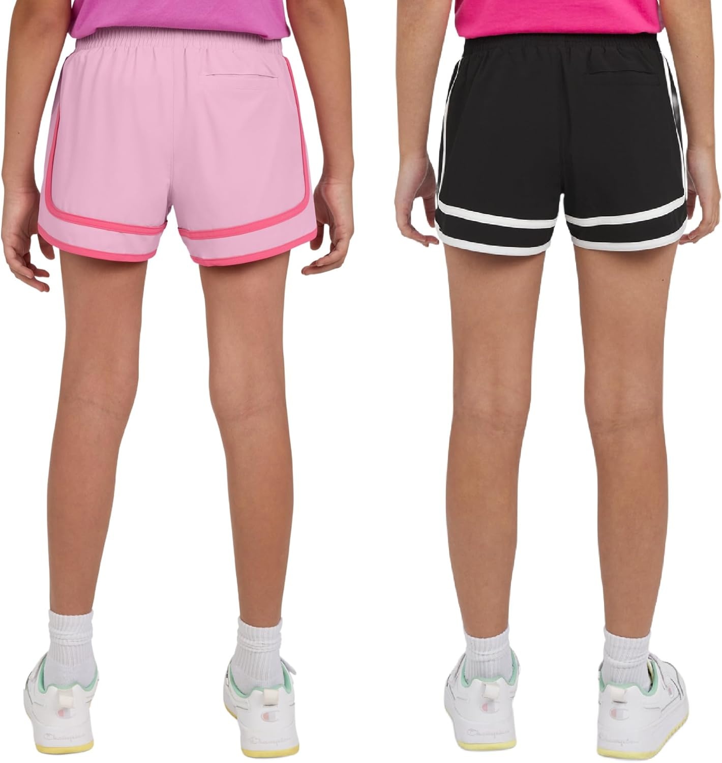 imageChampion Girls Heritage Foldover Mesh Running Basketball Short 275 Inch InseamBlackbright Pink