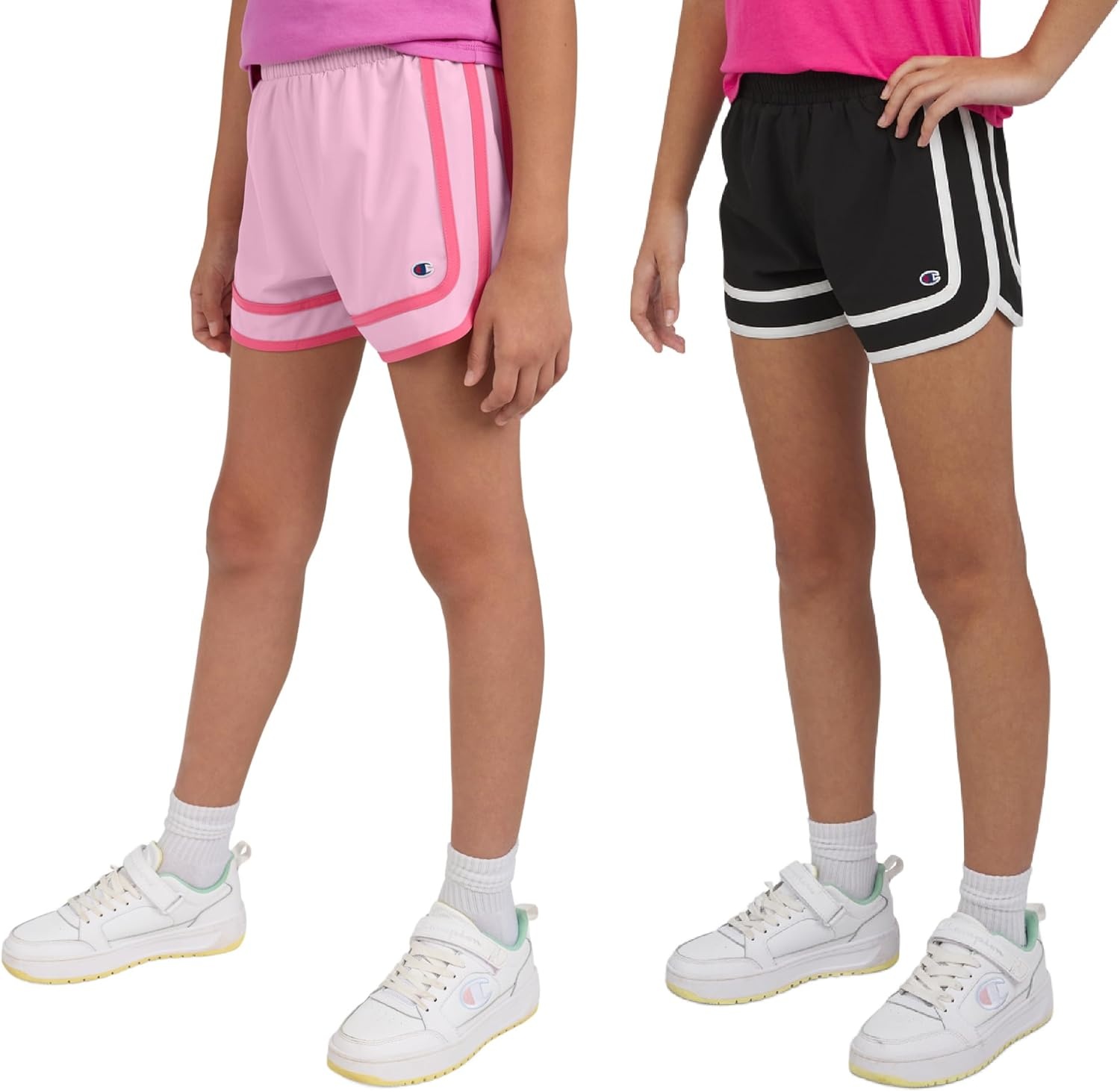 imageChampion Girls Heritage Foldover Mesh Running Basketball Short 275 Inch InseamBlackbright Pink