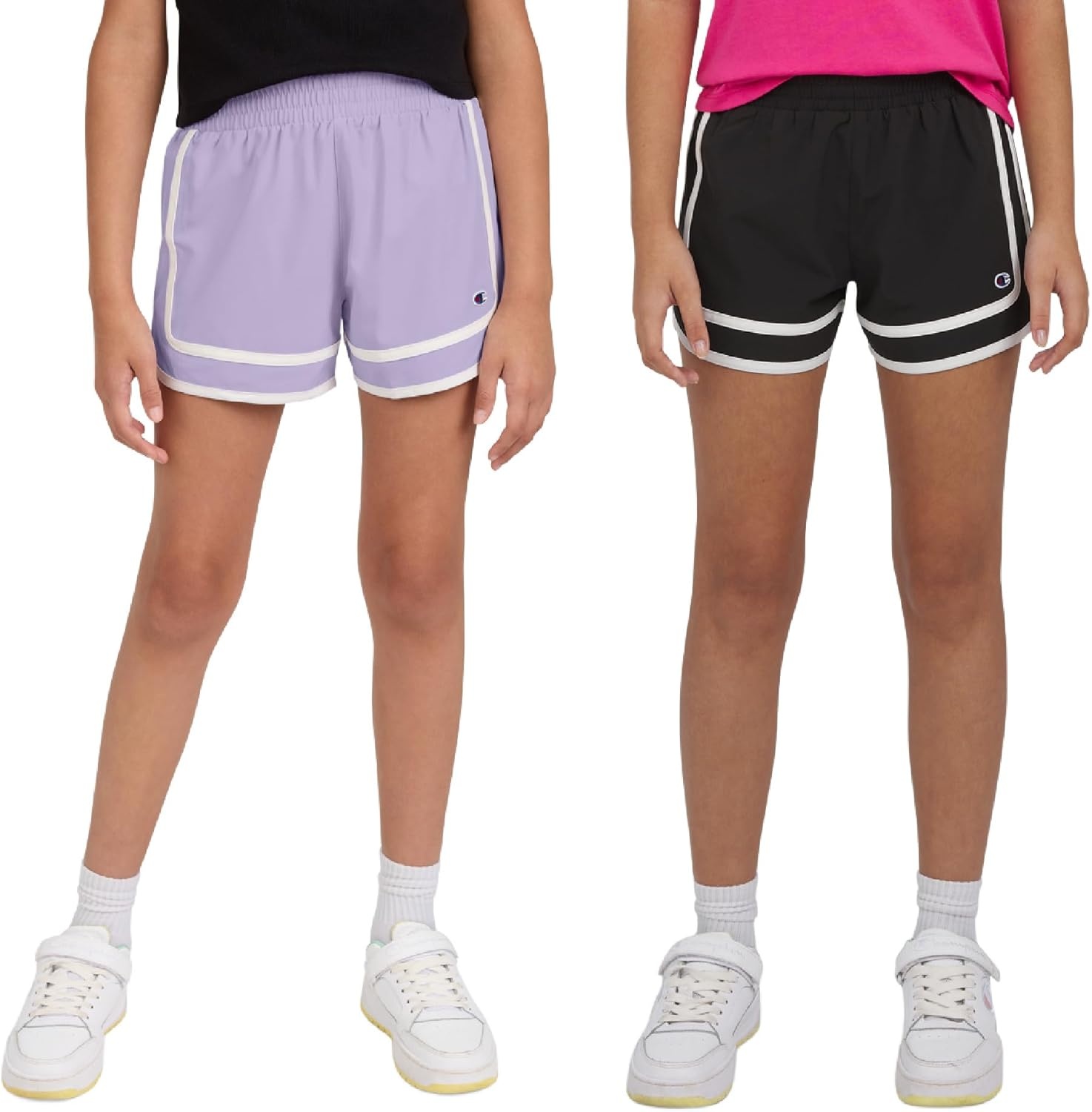 imageChampion Girls Heritage Foldover Mesh Running Basketball Short 275 Inch InseamBlackpastel Lilac