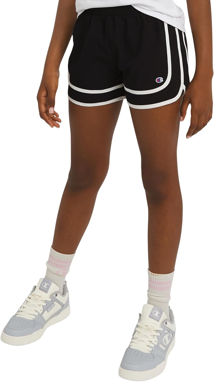 imageChampion Girls Heritage Foldover Mesh Running Basketball Short 275 Inch InseamJet Black