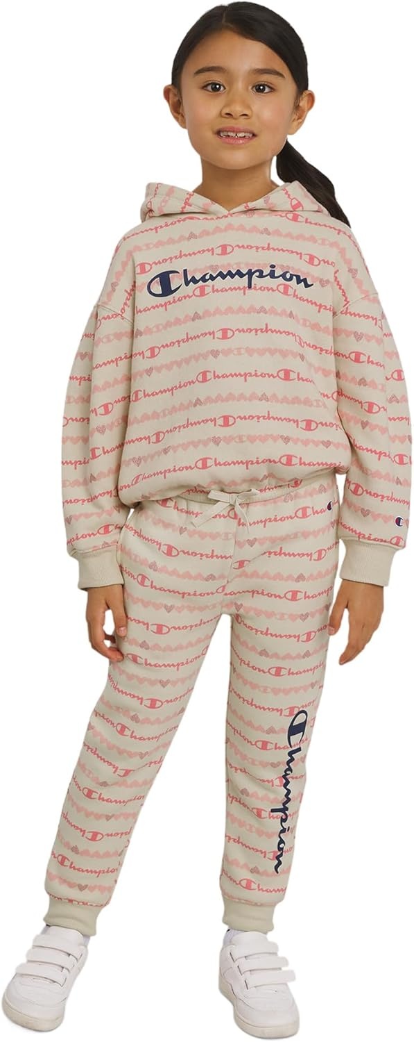 imageChampion Girls Hoodie and Sweatpant Set for Kids Athletic Fleece SweatsuitBeige
