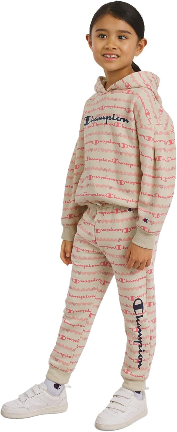 imageChampion Girls Hoodie and Sweatpant Set for Kids Athletic Fleece SweatsuitBeige