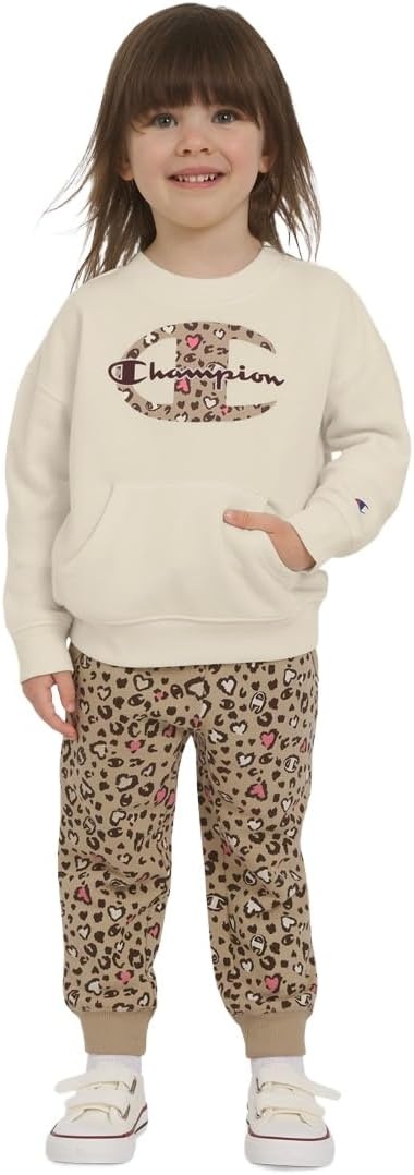 imageChampion Girls Hoodie and Sweatpant Set for Kids Athletic Fleece SweatsuitEgret
