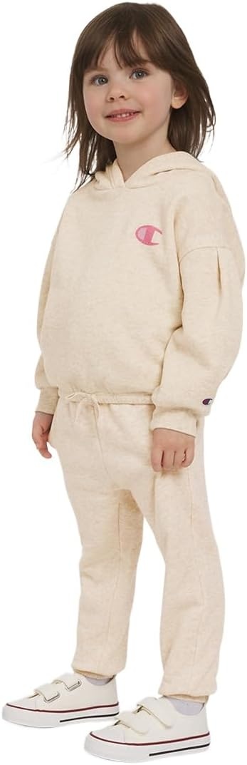 imageChampion Girls Hoodie and Sweatpant Set for Kids Athletic Fleece SweatsuitOatmeal