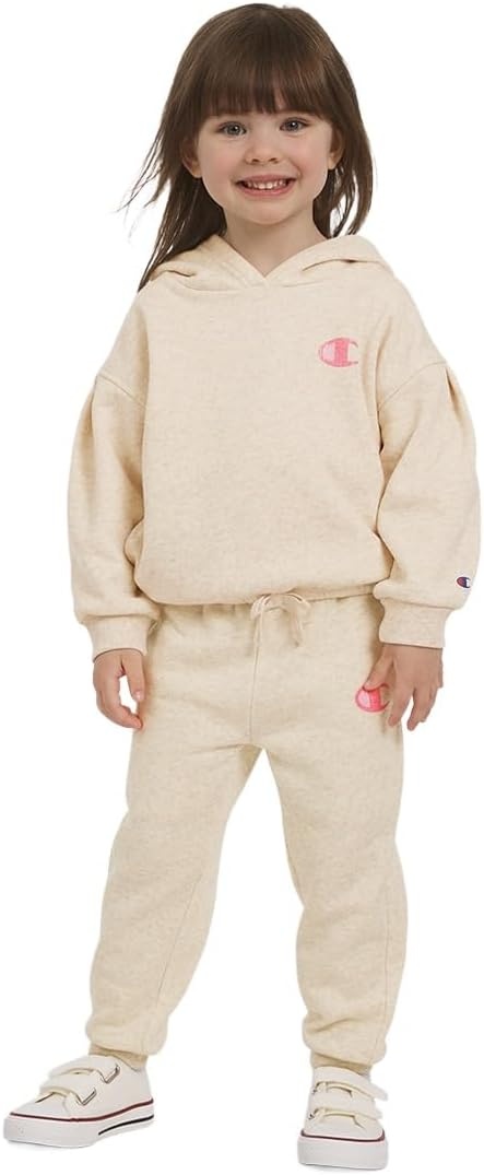 imageChampion Girls Hoodie and Sweatpant Set for Kids Athletic Fleece SweatsuitOatmeal
