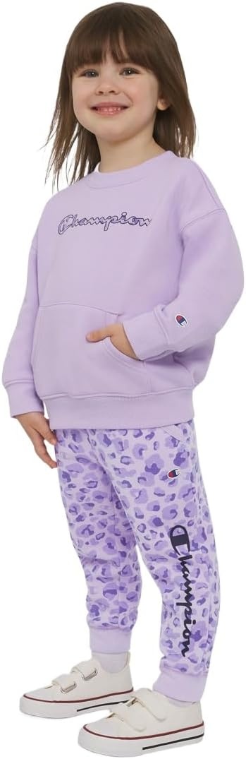 imageChampion Girls Hoodie and Sweatpant Set for Kids Athletic Fleece SweatsuitPastel Lilac