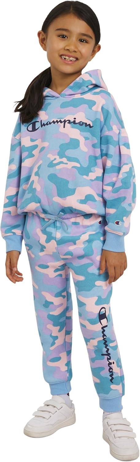 imageChampion Girls Hoodie and Sweatpant Set for Kids Athletic Fleece SweatsuitPlacid Blue