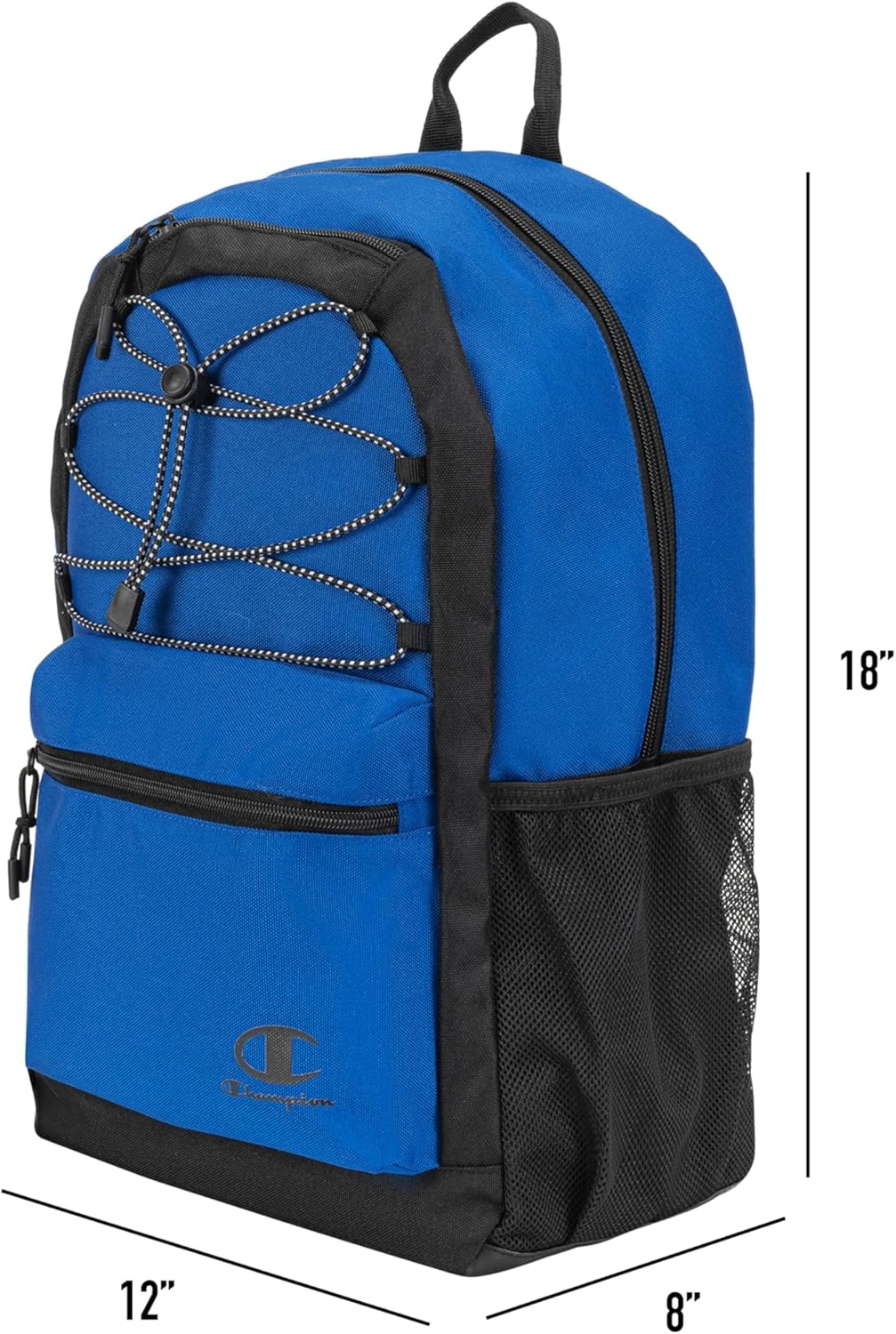 imageChampion Kids Bungee Backpack with Padded Straps Water Bottle Pocket Carry Handle for Daily Use Black One SizeBlue