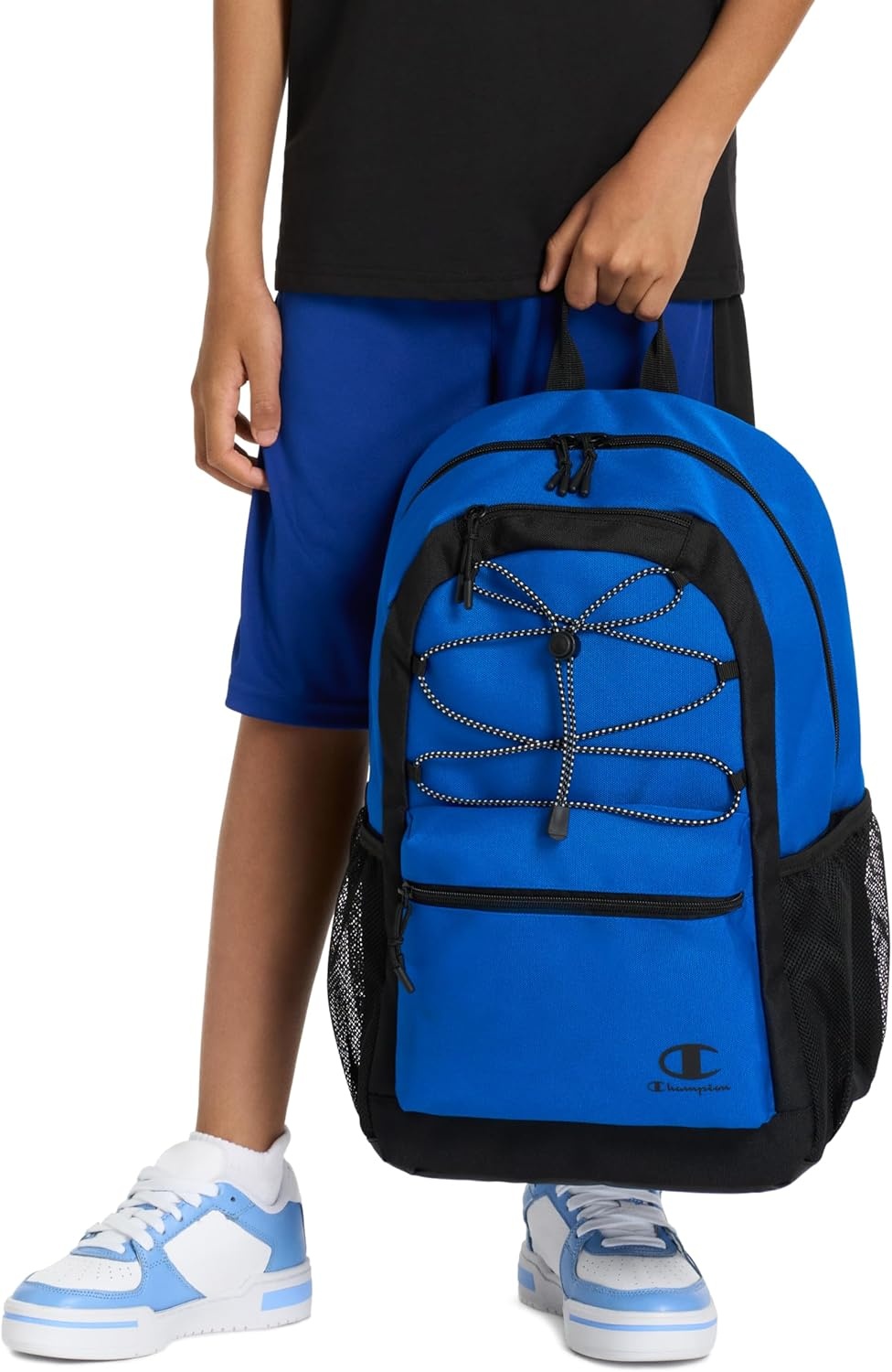 imageChampion Kids Bungee Backpack with Padded Straps Water Bottle Pocket Carry Handle for Daily Use Black One SizeEndless SkyWhiteRose