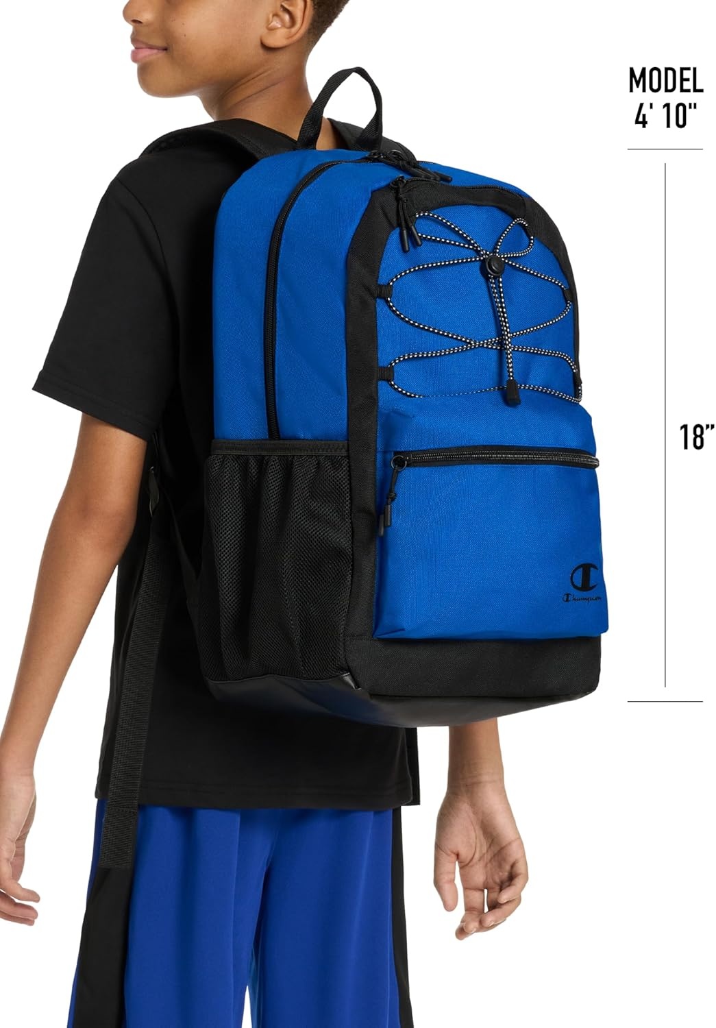 imageChampion Kids Bungee Backpack with Padded Straps Water Bottle Pocket Carry Handle for Daily Use Black One SizeEndless SkyWhiteRose