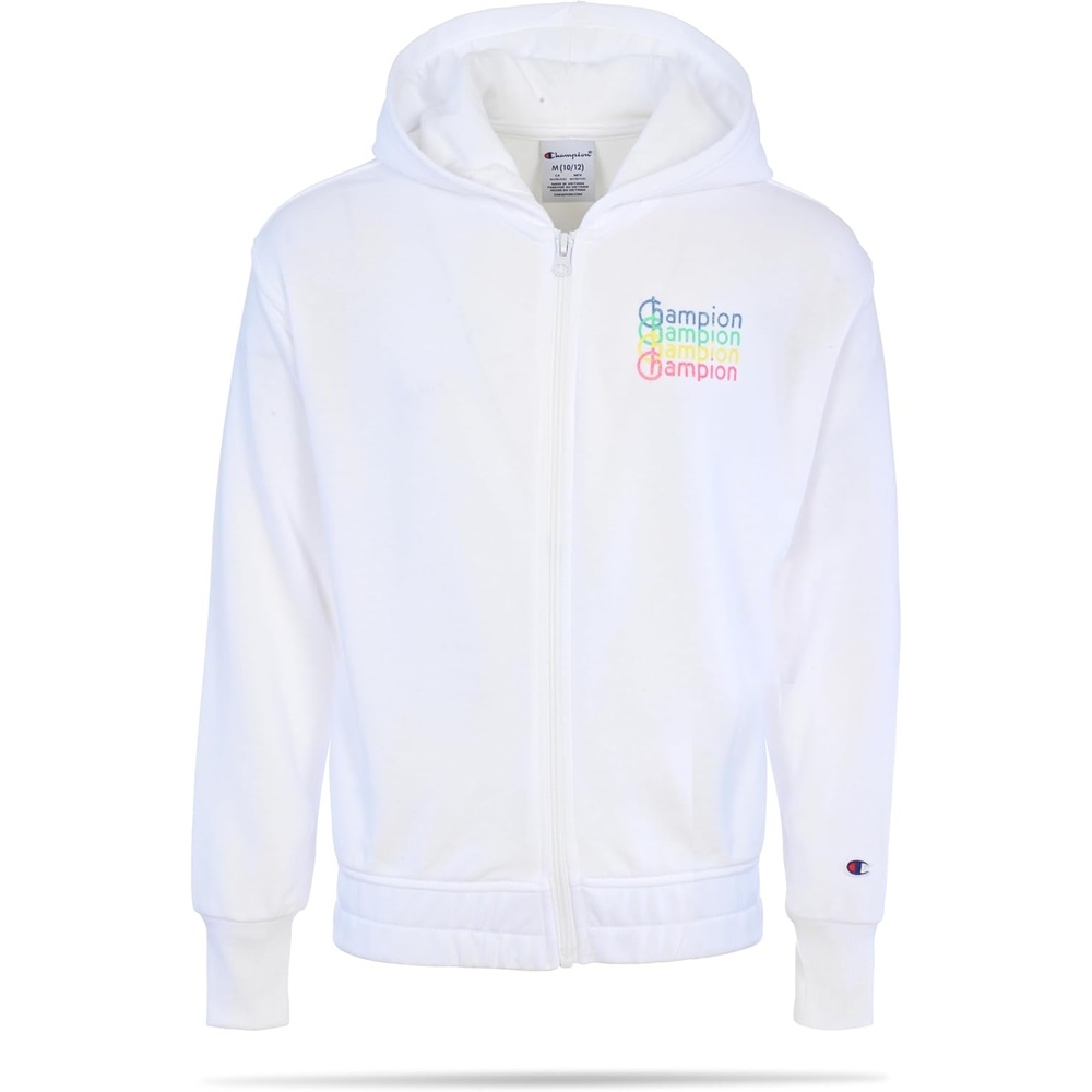 imageChampion Girls Athletic Zip Front Hoodie Sweatshirt for GirlsBright White Signature
