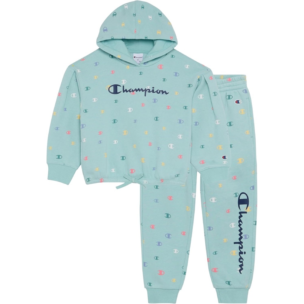 imageChampion Girls Hoodie and Sweatpant Set for Kids Athletic Fleece SweatsuitCanal Blue