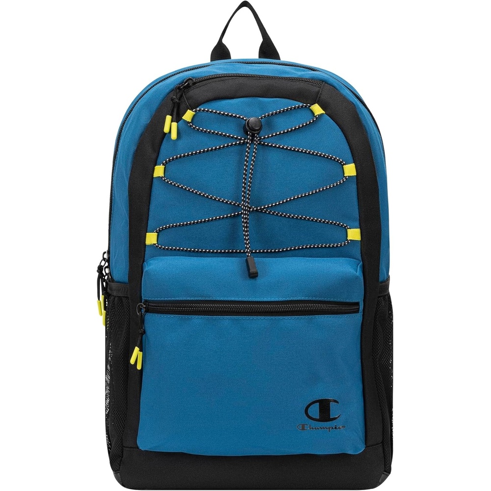 imageChampion Kids Bungee Backpack with Padded Straps Water Bottle Pocket Carry Handle for Daily Use Black One SizeBlackDark ForestSharp Green