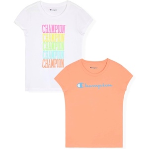 Champion Girls’ Champion Girls Short Sleeve Tee Shirt(Bright White-papaya Punch)