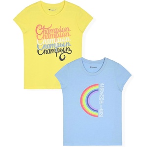 Champion Girls’ Champion Girls Short Sleeve Tee Shirt(Dutch Blue-limelight)