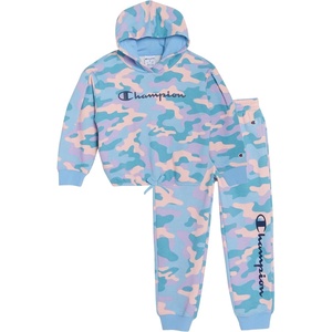 Champion Girls Hoodie and Sweatpant Set for Kids Athletic Fleece Sweatsuit(Placid Blue)