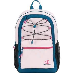 Champion Kids’ Bungee Backpack with Padded Straps, Water Bottle Pocket, Carry Handle for Daily Use, Black, One Size(Pink/Blue)
