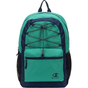 Champion Kids’ Bungee Backpack with Padded Straps, Water Bottle Pocket, Carry Handle for Daily Use, Black, One Size(Sodalite Blue/Teal Green)