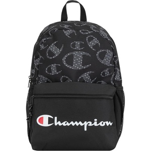 Champion Kids’ Merit Backpack with Padded Straps, Water Bottle Pocket and Laptop Compartment for Daily Use, Pink/Black, One Size(Black/White)