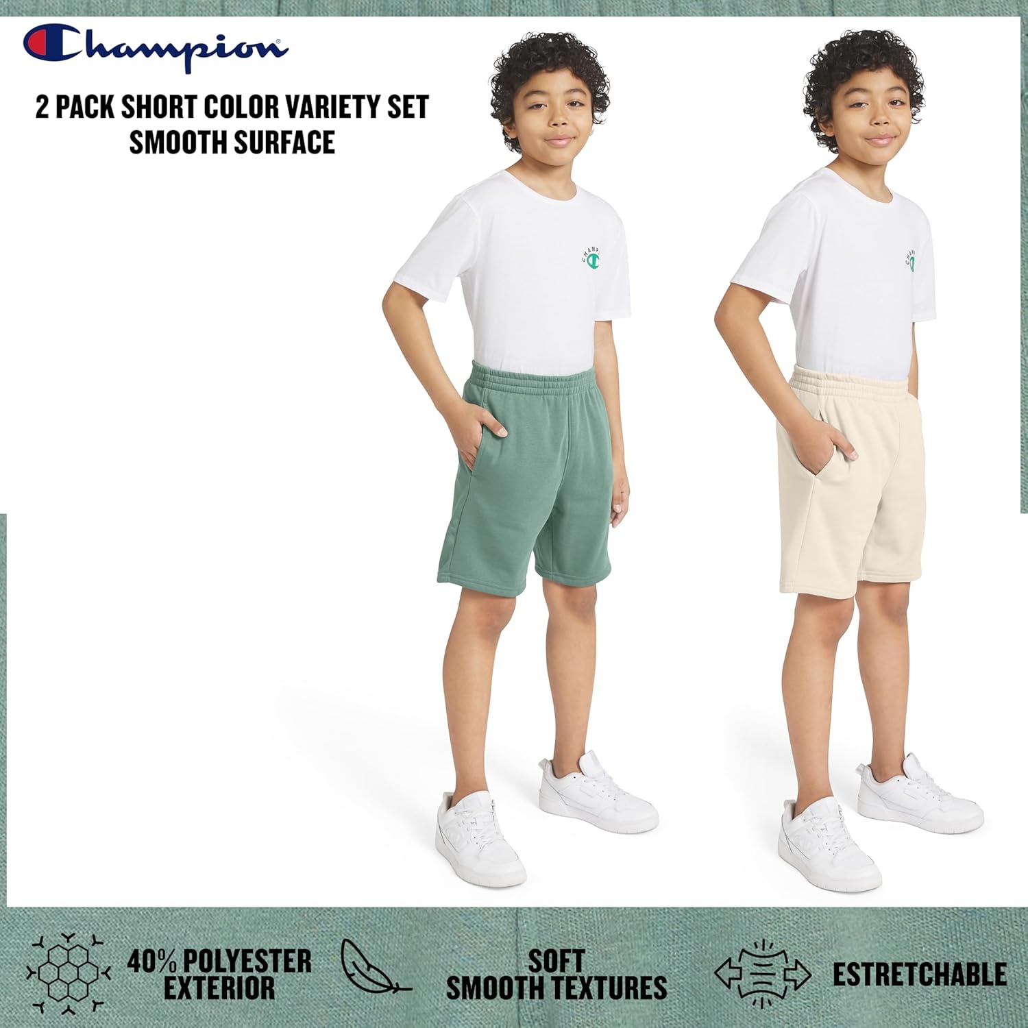 image:imageChampion Boys 2 Pack Signature Fleece Shorts for KidsKhakigreen