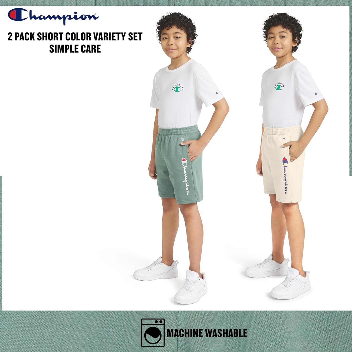 image:imageChampion Boys 2 Pack Signature Fleece Shorts for KidsKhakigreen