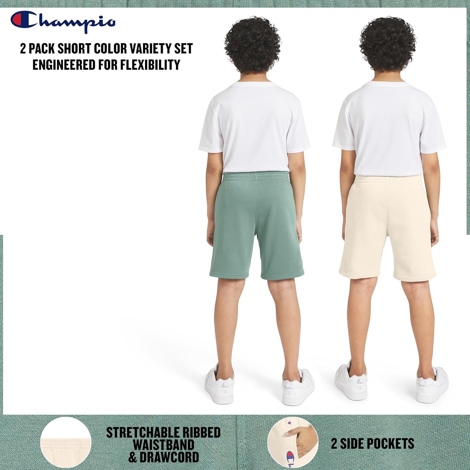 image:imageChampion Boys 2 Pack Signature Fleece Shorts for KidsKhakigreen