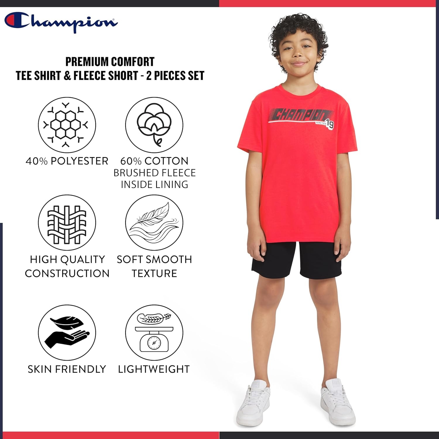 imageChampion Boys 2 Piece Short Sleeve Shirt and Mesh Shorts SetsBlack