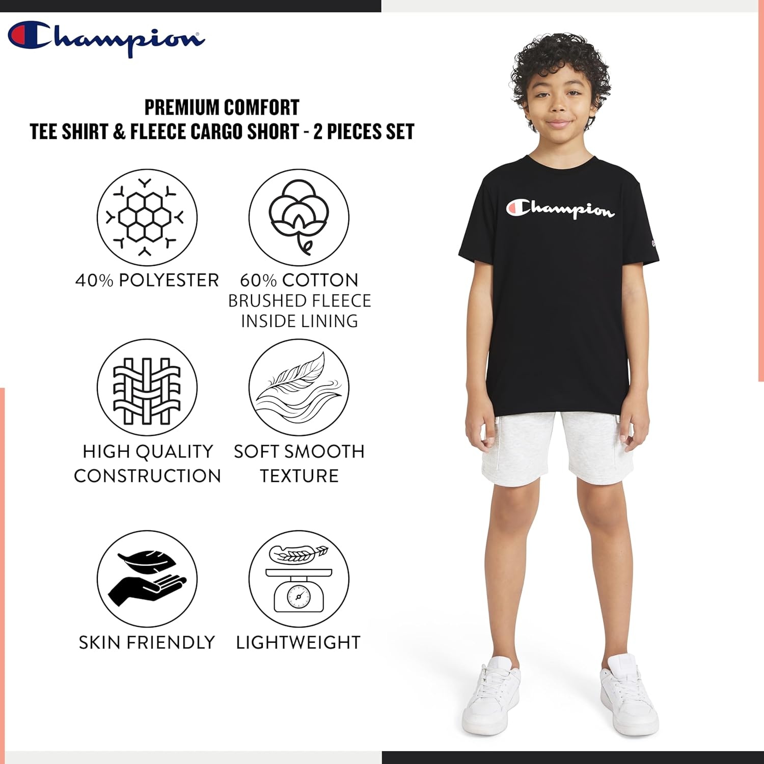 imageChampion Boys 2 Piece Short Sleeve Shirt and Mesh Shorts SetsBlack Iron