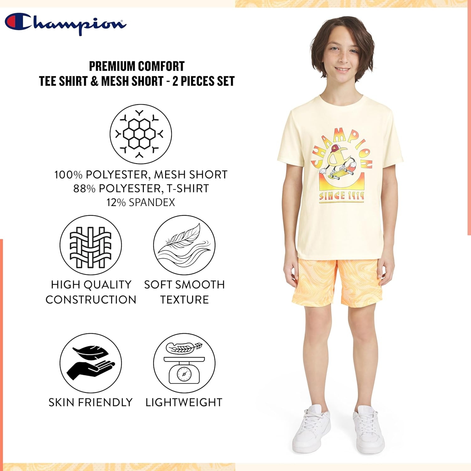 imageChampion Boys 2 Piece Short Sleeve Shirt and Mesh Shorts SetsCream