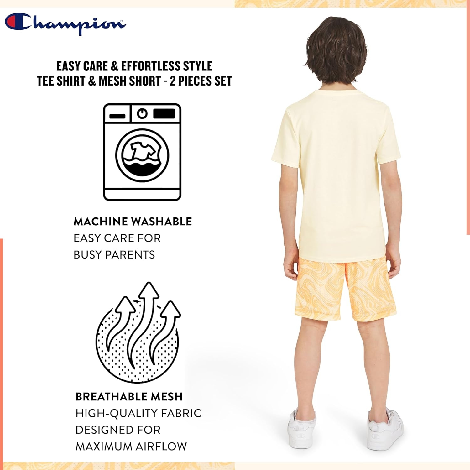 imageChampion Boys 2 Piece Short Sleeve Shirt and Mesh Shorts SetsCream