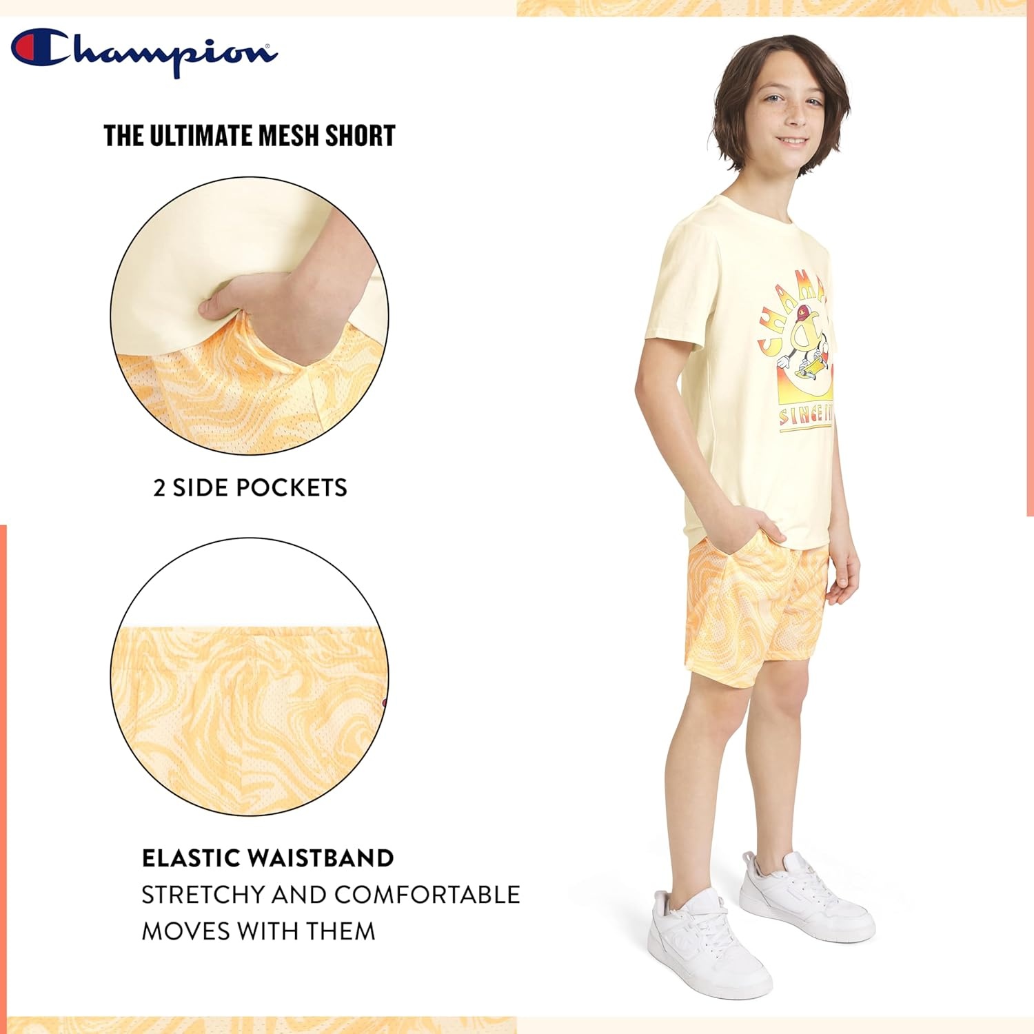 imageChampion Boys 2 Piece Short Sleeve Shirt and Mesh Shorts SetsCream