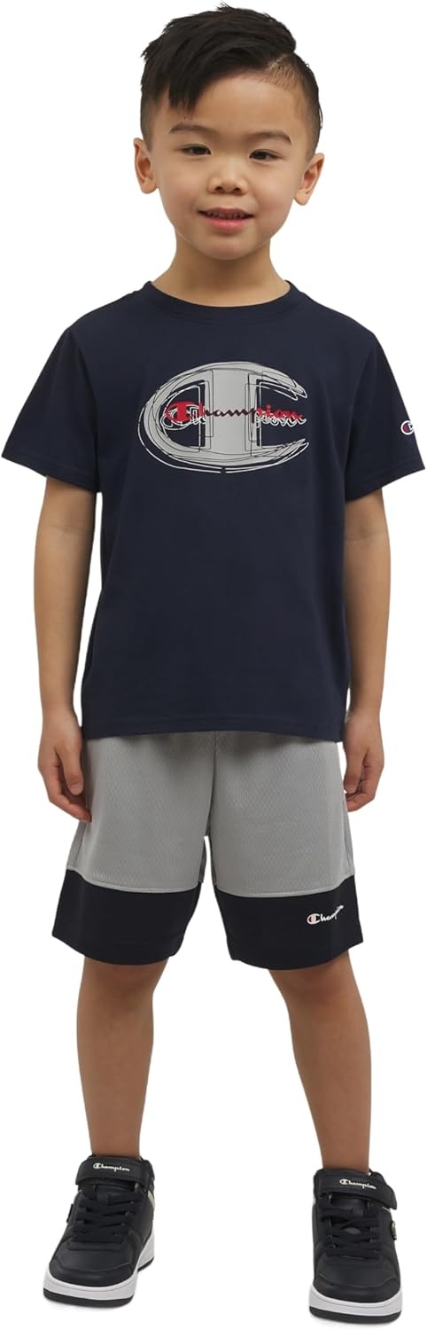 imageChampion Boys 2 Piece Short Sleeve Shirt and Mesh Shorts SetsDark Navygrey