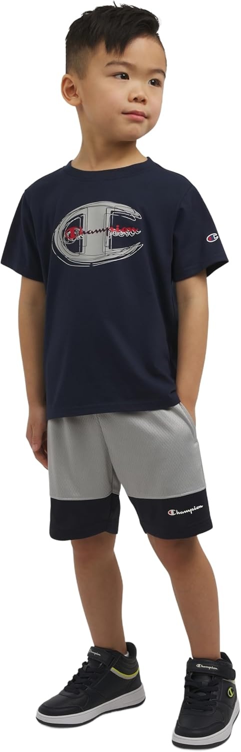 imageChampion Boys 2 Piece Short Sleeve Shirt and Mesh Shorts SetsDark Navygrey