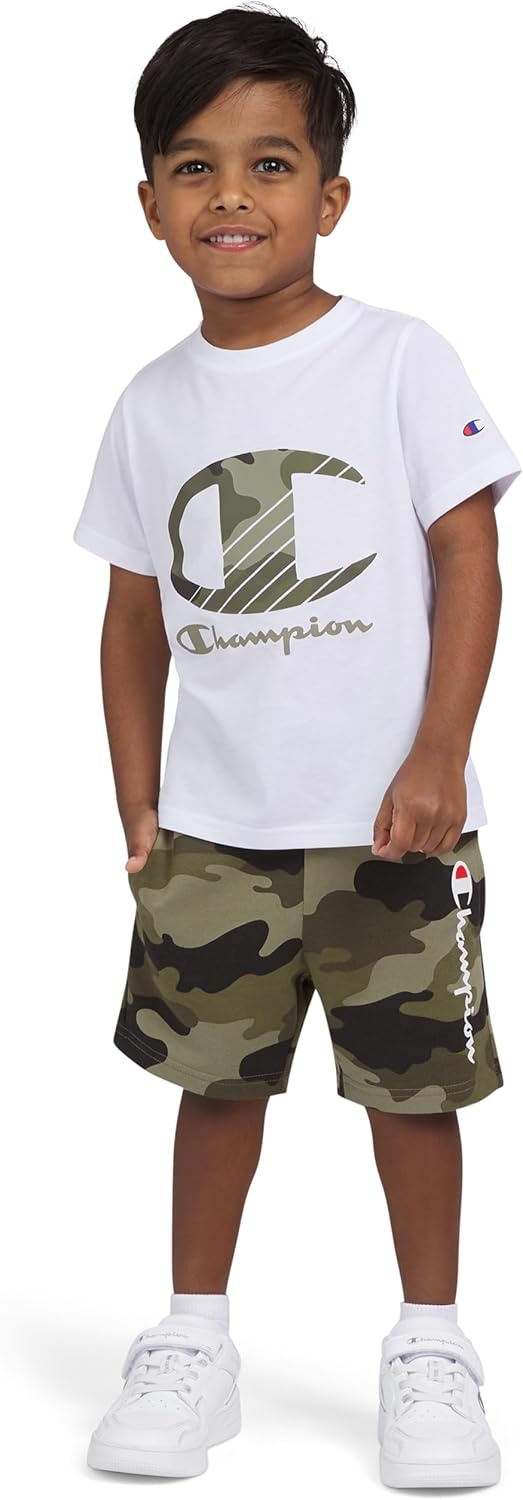 imageChampion Boys 2 Piece Short Sleeve Shirt and Mesh Shorts SetsGreen Camoflaugewhite