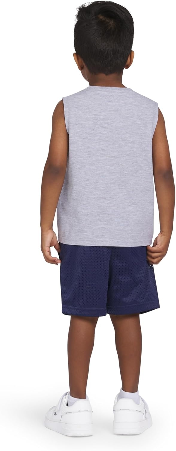 imageChampion Boys 2 Piece Short Sleeve Shirt and Mesh Shorts SetsNavy Bluegrey Heather