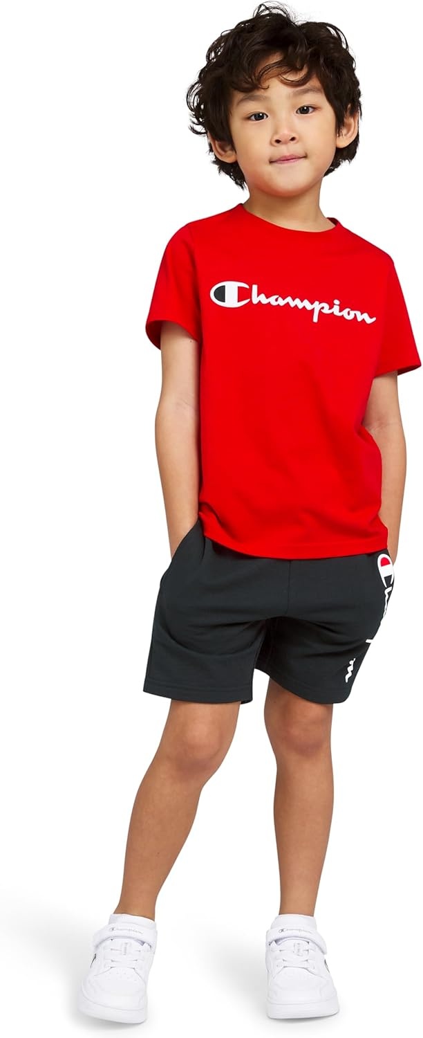 imageChampion Boys 2 Piece Short Sleeve Shirt and Mesh Shorts SetsRedblack