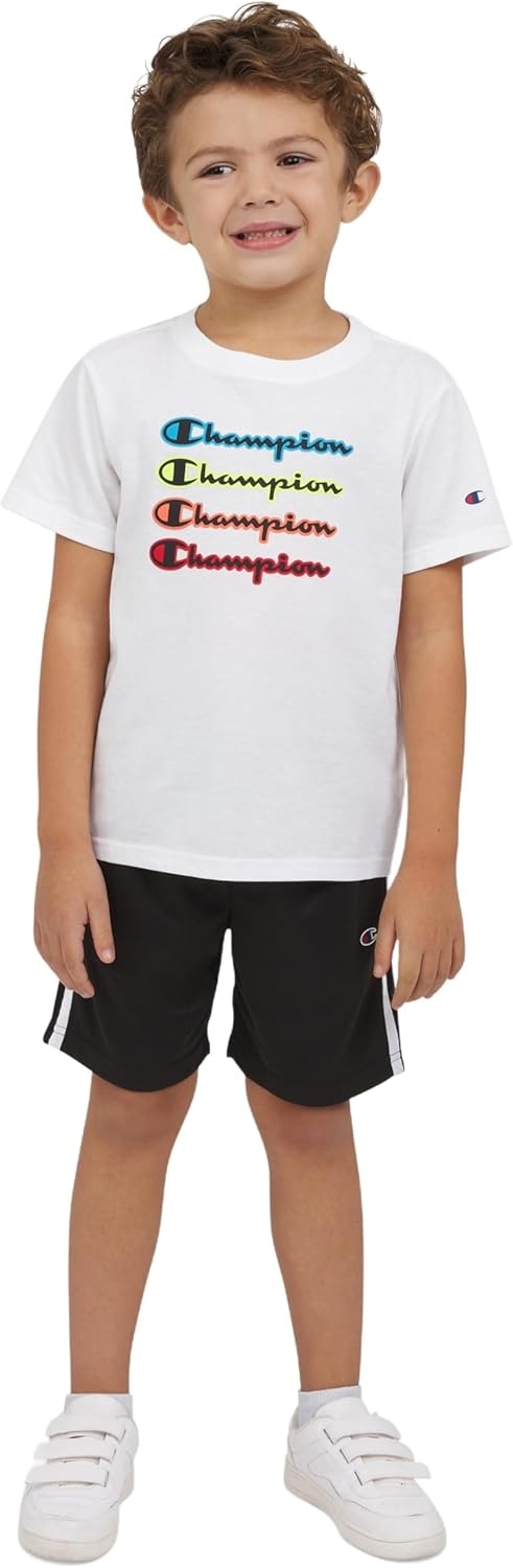 imageChampion Boys 2 Piece Short Sleeve Shirt and Mesh Shorts SetsSignature White