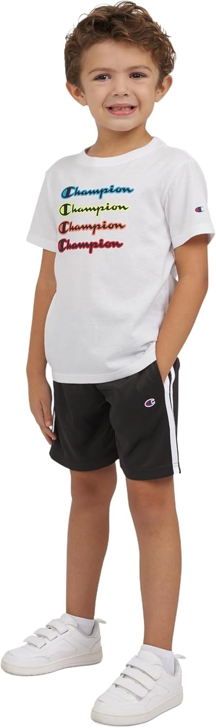 imageChampion Boys 2 Piece Short Sleeve Shirt and Mesh Shorts SetsSignature White