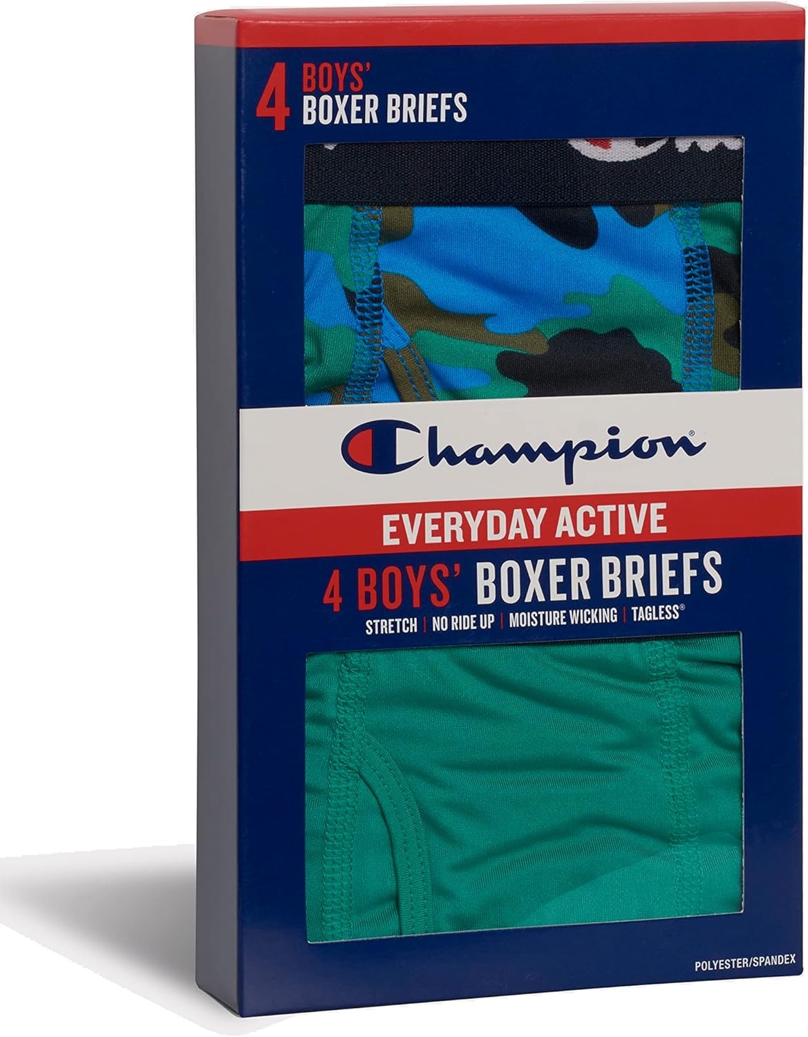 imageChampion Boys Everyday Active Lightweight Stretch Boxer Briefs 4 Pack SxlNavyGreenCamoScripts