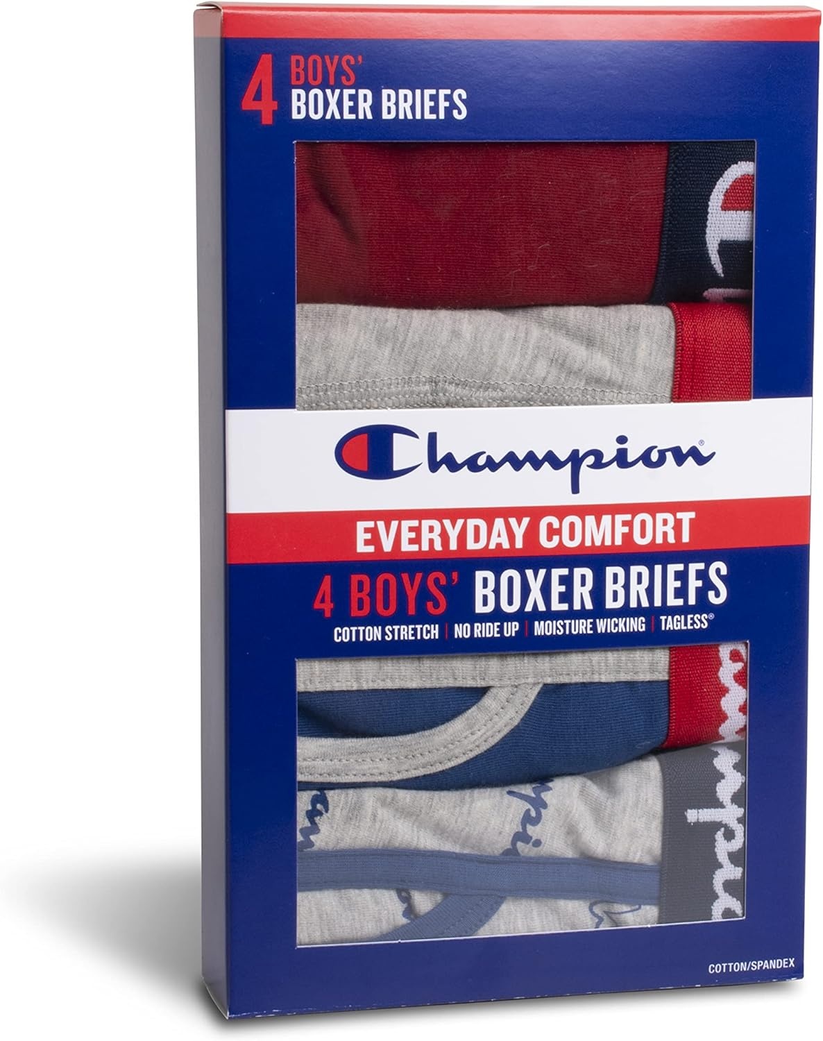 imageChampion Boys Everyday Cotton Stretch Briefs 4 PackGreyRedNavy