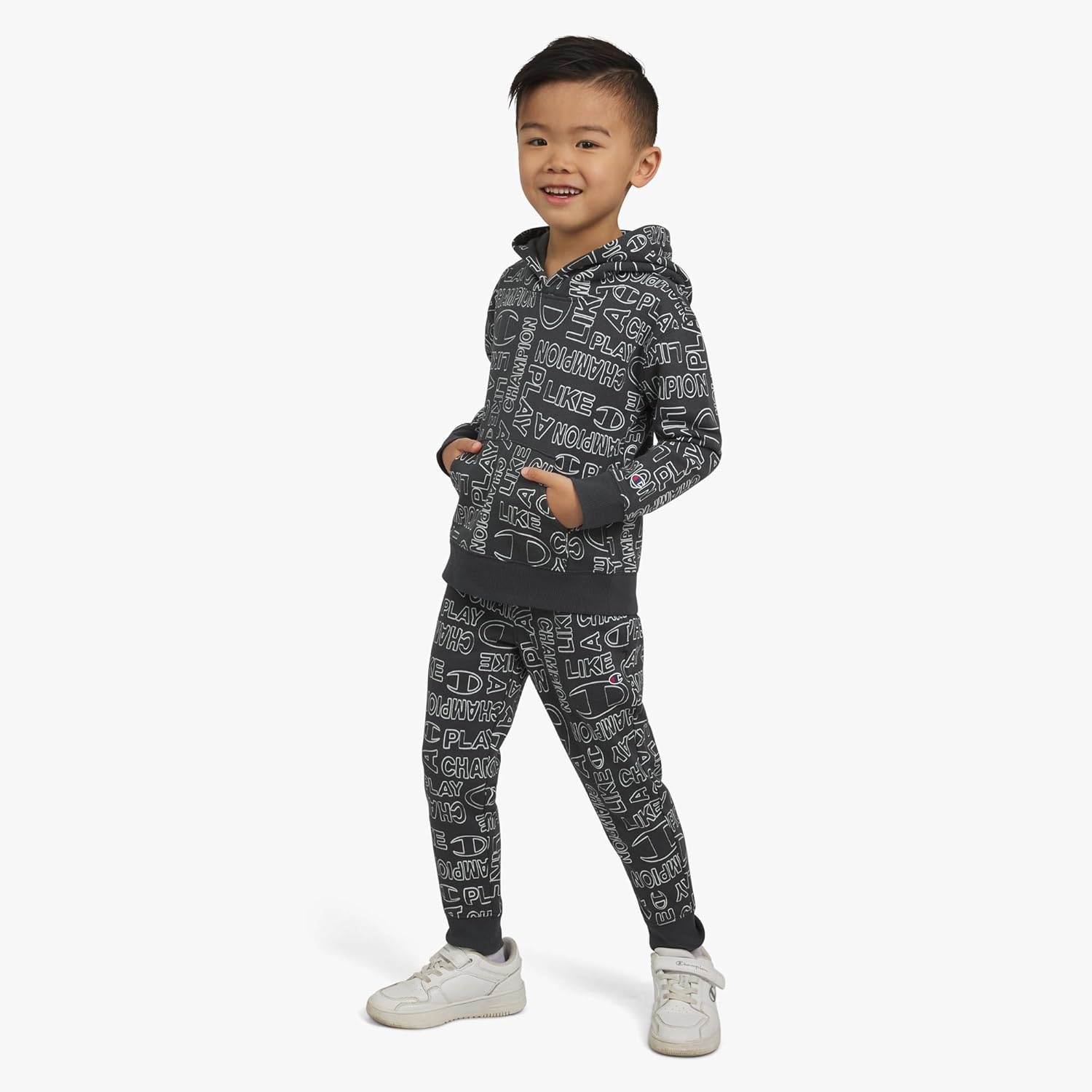 imageChampion Boys Jogger Set Fleece Hoodie and Sweatpants TracksuitIron