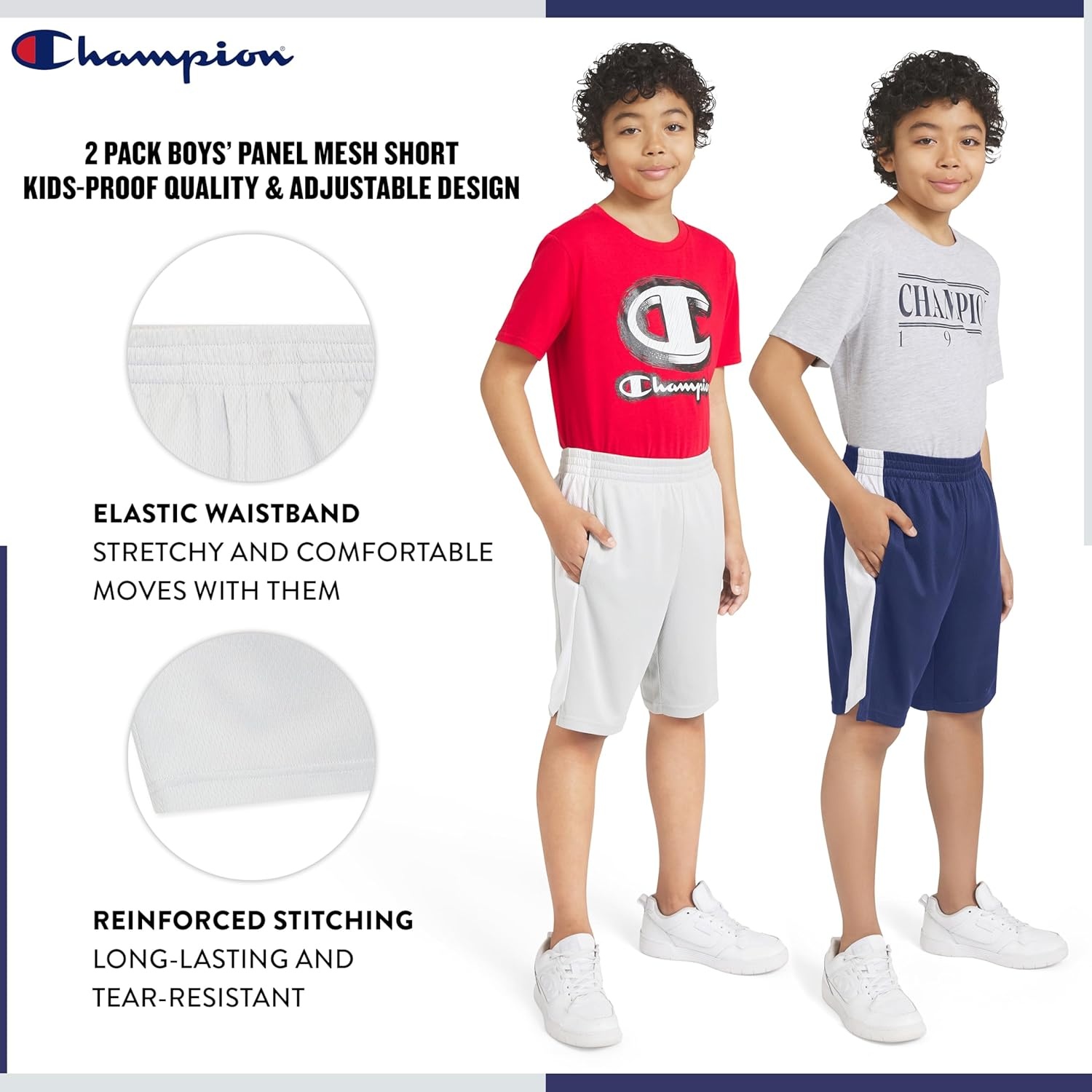 image:imageChampion Boys Shorts 2 Pack Mesh Basketball Shorts for Boys AthleticsSignature GreyNavy