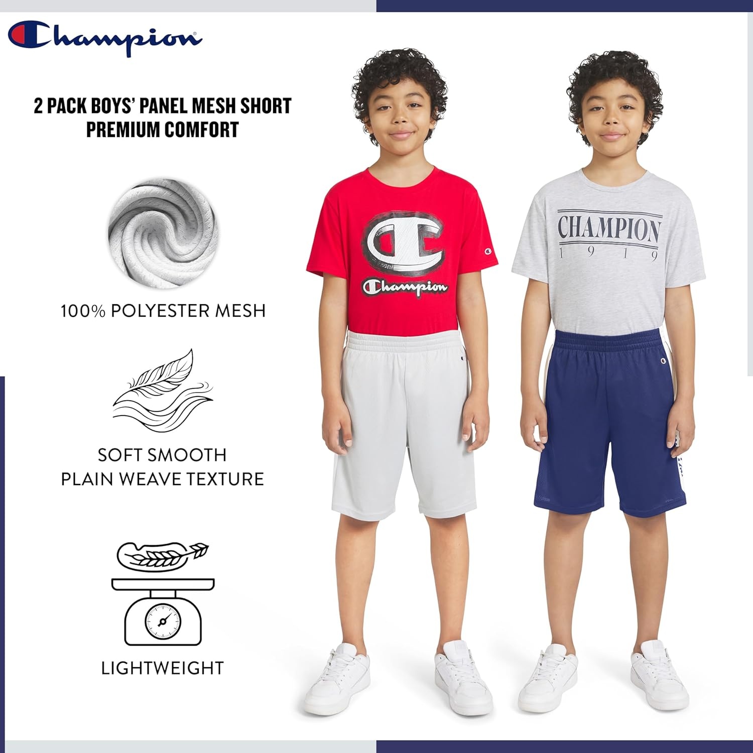 image:imageChampion Boys Shorts 2 Pack Mesh Basketball Shorts for Boys AthleticsSignature GreyNavy