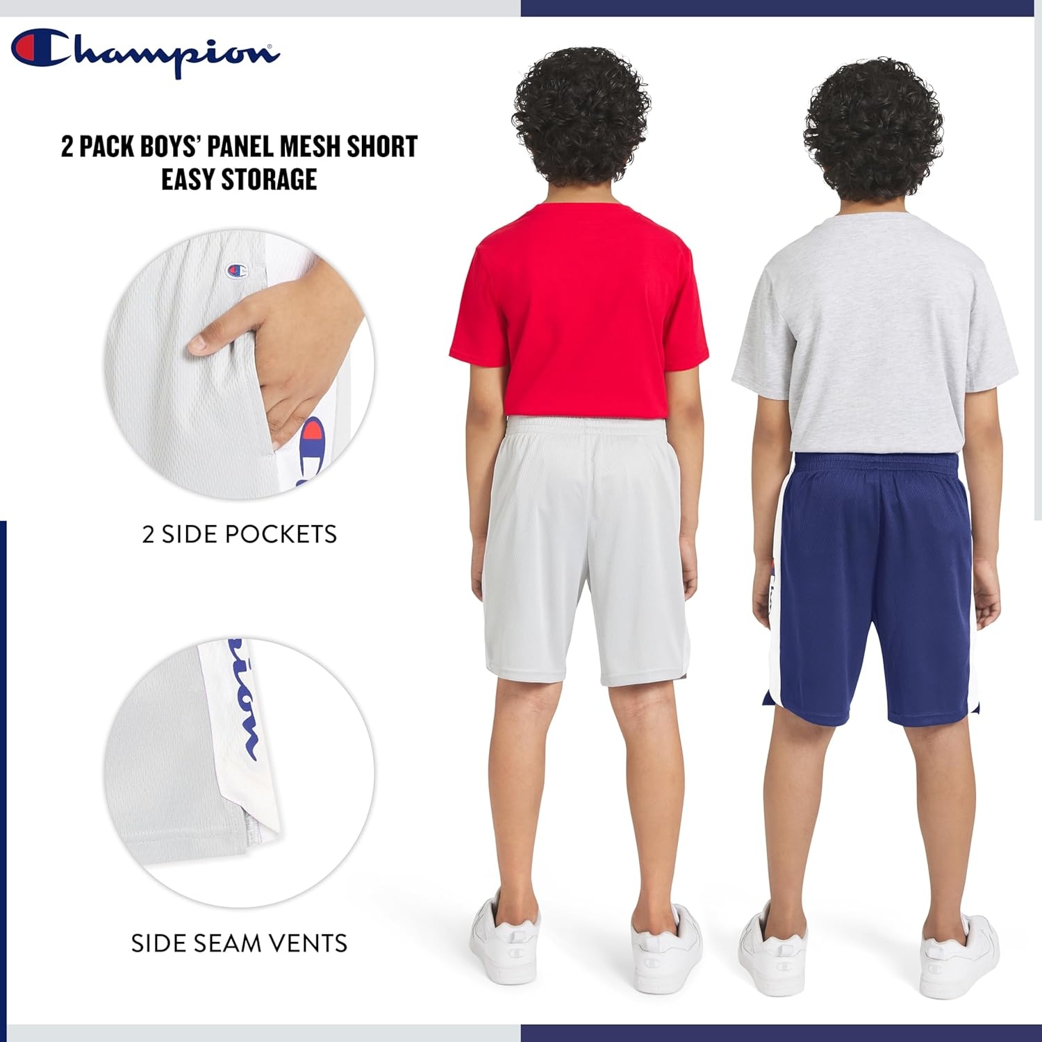 image:imageChampion Boys Shorts 2 Pack Mesh Basketball Shorts for Boys AthleticsSignature GreyNavy