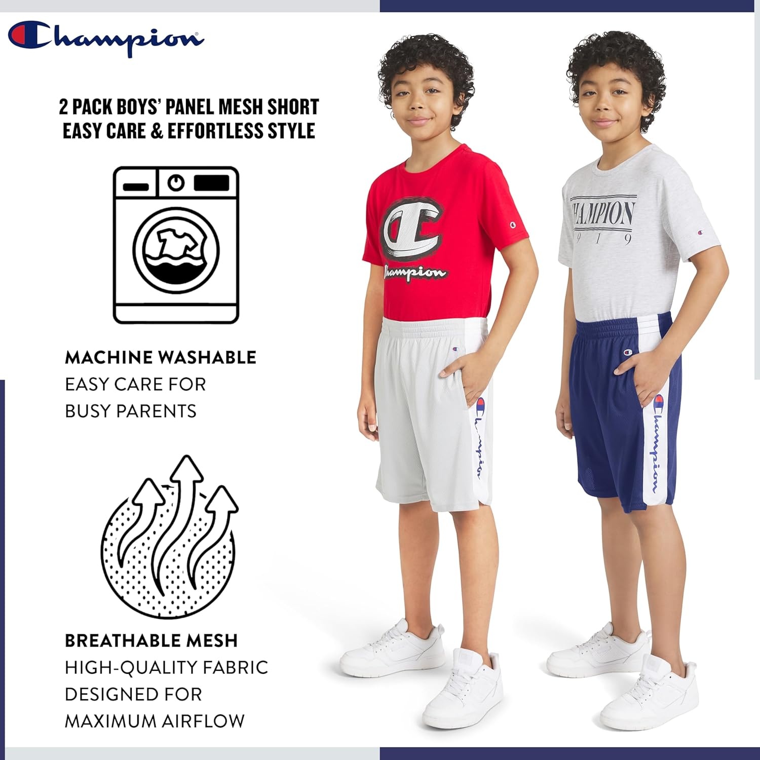 image:imageChampion Boys Shorts 2 Pack Mesh Basketball Shorts for Boys AthleticsSignature GreyNavy
