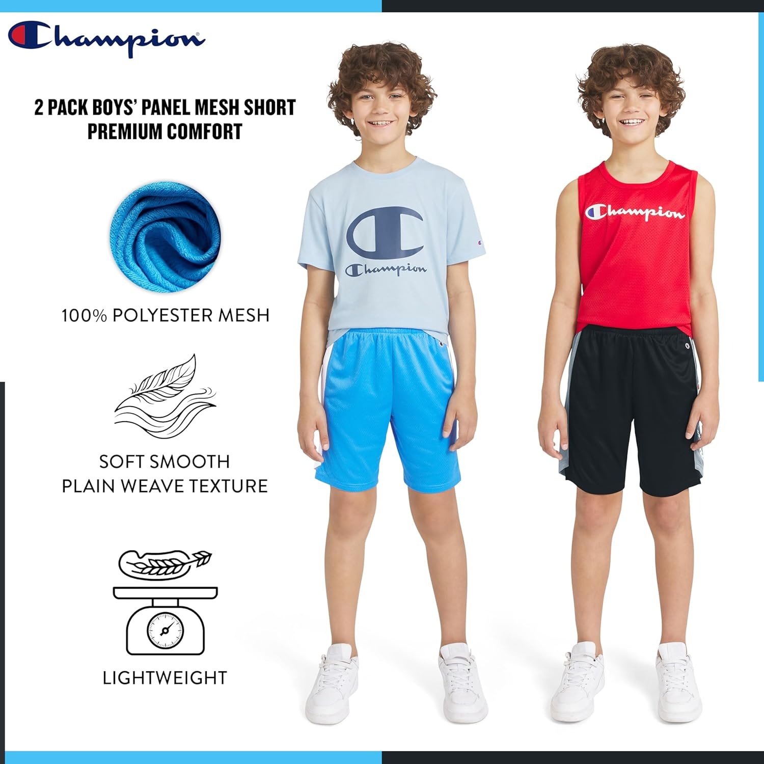image:imageChampion Boys Shorts Athletic Mesh Basketball Shorts for BoysSignature Light BlueBlack